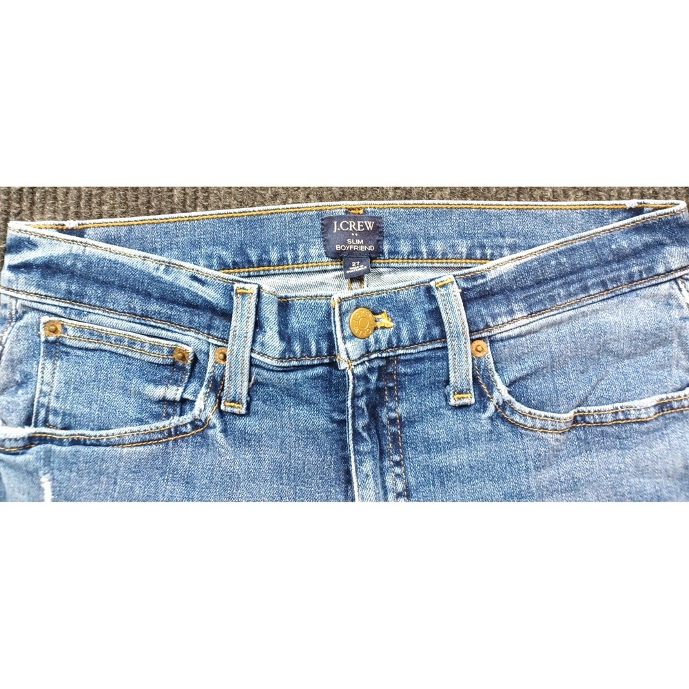 J. Crew Distressed Slim Boyfriend Jeans Women's‎ size 27 Medium Wash Stretch